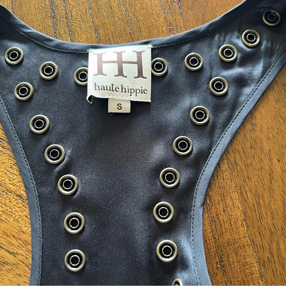 Haute Hippie Black Silk Sheath Dress with brass rivet design Size S - Picture 10 of 11